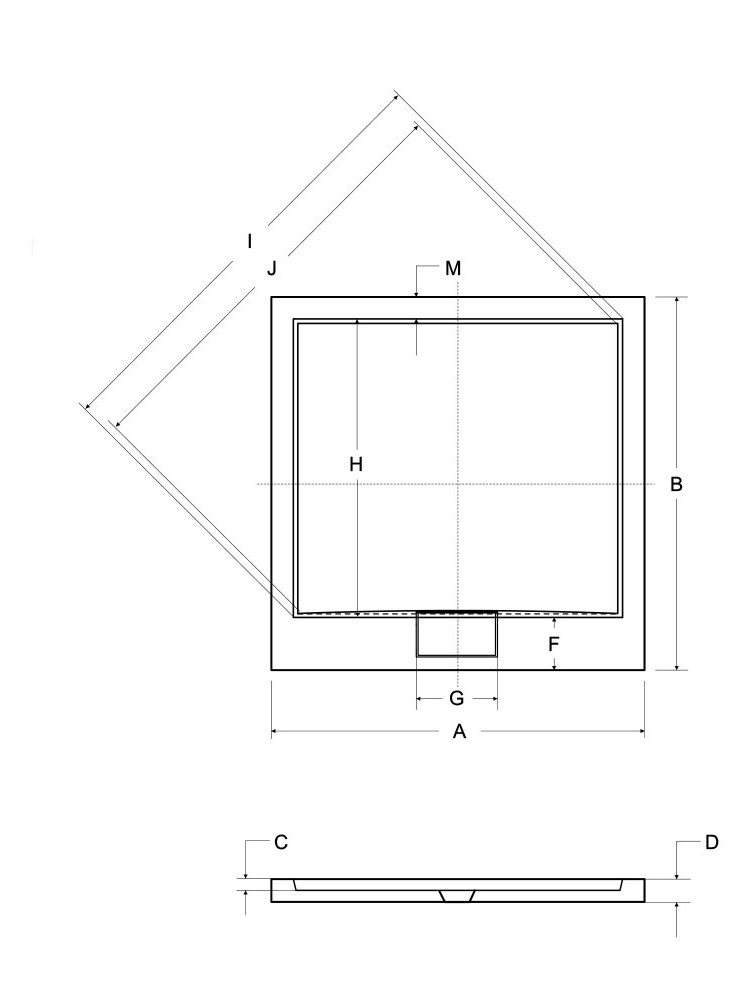 AXIM ULTRASLIM négyzetes zuhanytálca méretrajz